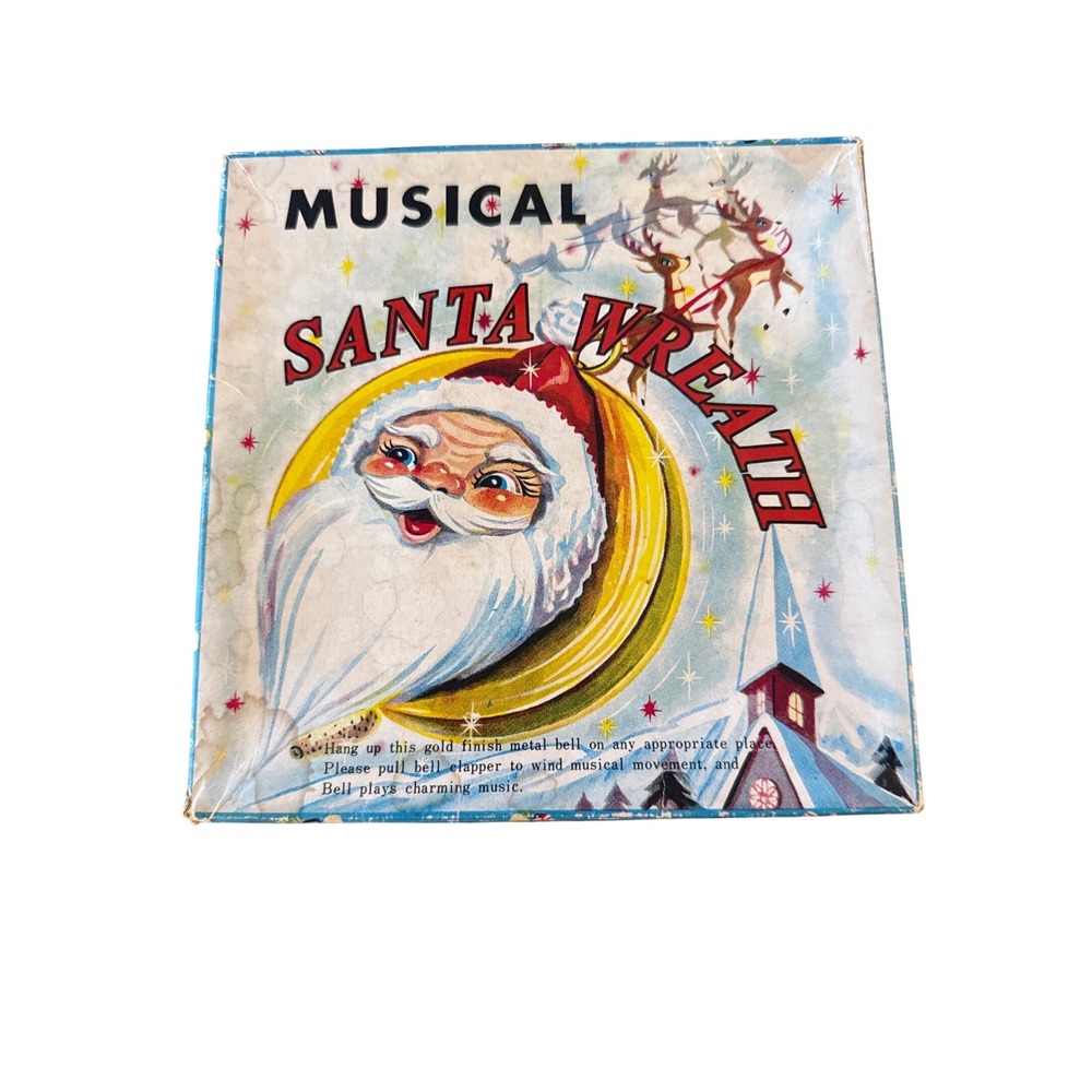 Vintage Christmas Musical Santa Wreath Empty‎ Box For Nostalgia & Display